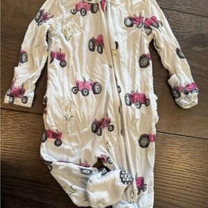 Angel Dear Cream Footed One-Piece with Pink Tractor Print